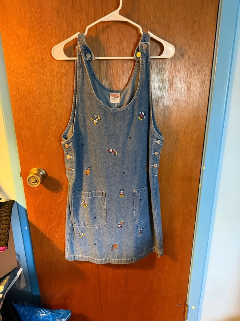 Disney Blue Denim Embroidered Character Pinafore Dress - Picture 1 of 5